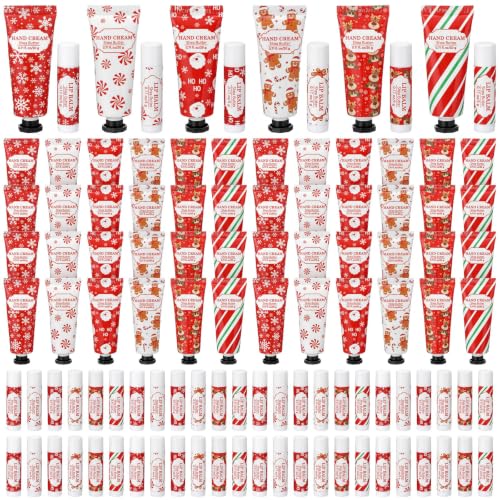 Loopeer 48 Sets Christmas Hand Cream Lip Balm Gift Bulk for Women Coworkers