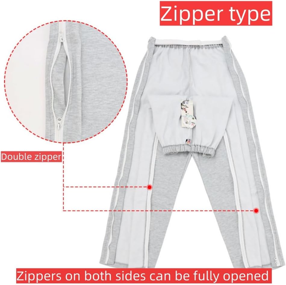 Disabled Clothing,Bedridden Patients,Pants for Fracture Surgery,Open-Crotch Pants for Adults,Side Zipper,Suitable for Paralyzed,Patients with Leg Casts and Limited Mobility,Blue