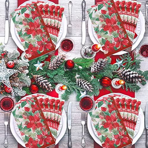 100 Pcs Christmas Poinsettia Paper Napkins Vintage Poinsettia Floral Guest Dinner Napkins Merry Christmas Cocktail Napkins for Xmas Holiday Home Kitchen Christmas Party Supplies - Thumbnail 7