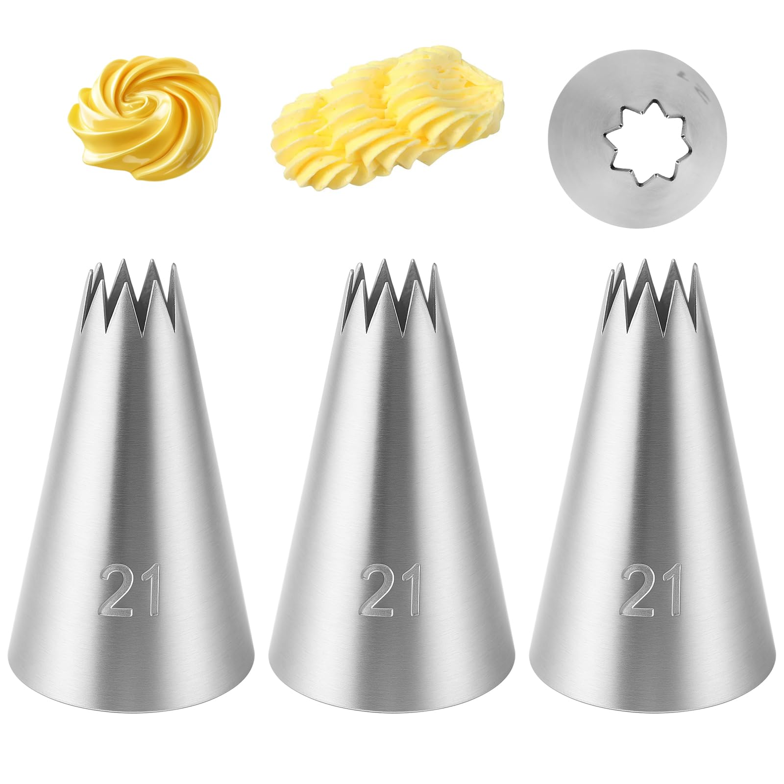 3 Pack Open Star Cake Decorating Tip Churro Piping Bags Tip Set Stainless Steel Icing Piping Tip for Frosting
