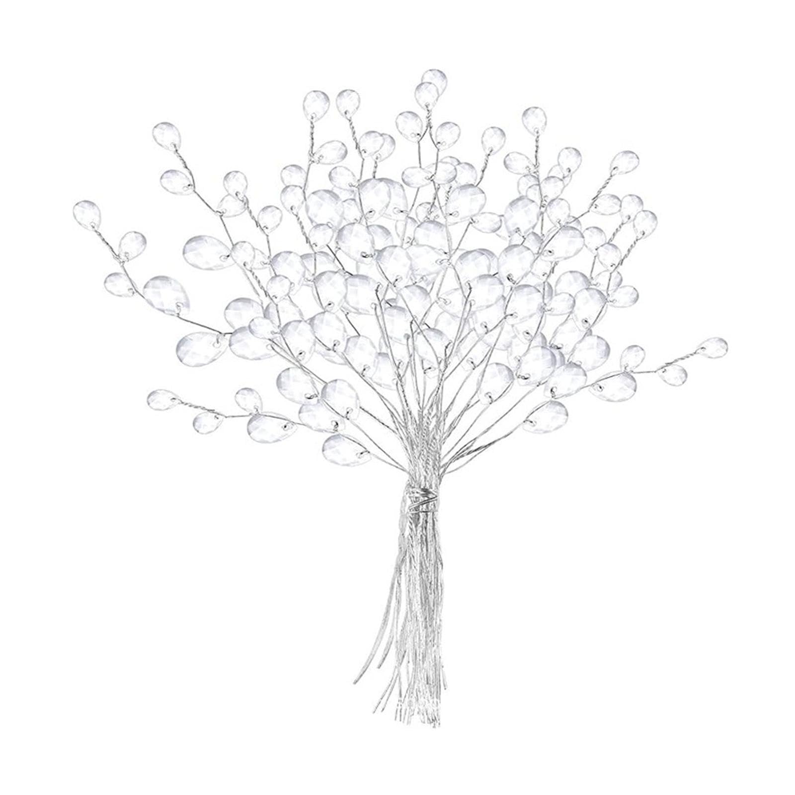 Baoblaze 50pcs Water Drop Artificial Acrylic Flower Picks Crystal Diamante Flower Branches For Party Wedding Floral Decoration (White, 30Pcs)