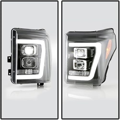 Miniatura 5 de ACANII - Para Ford F250 F350 SuperDuty 2011-2016 Tubo LED negro con proyector LED integrado Faros delanteros izquierdo+derecho
