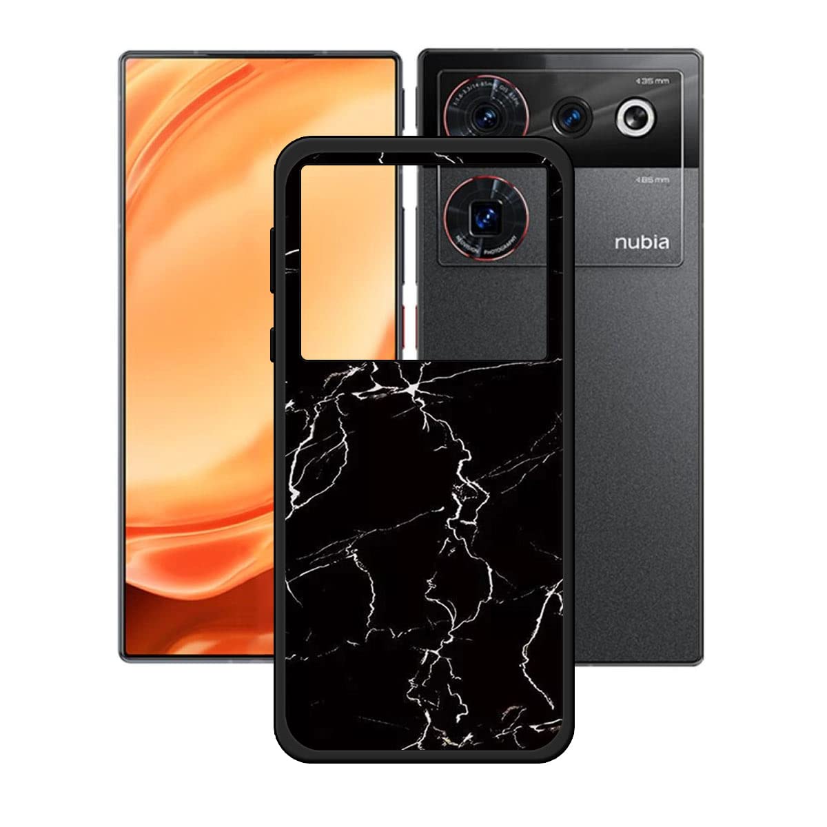 KJYF Custodia + Pellicola Vetro Temperato Per Nubia Z50 Ultra - Cover In Silicone Trasparente Con Protezione Antiurto - Marmo Bianco