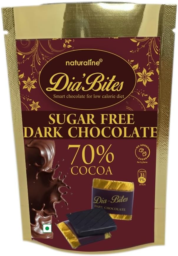 NATURALINE ; NATURAL HEALTHY PRODUCTS Dia-Bites Sugar Free Dark Chocolate Vegan Pure Natural Xylitol Artisan Dark Chocolate Diabites Diabetic Chocolate,40 Grams