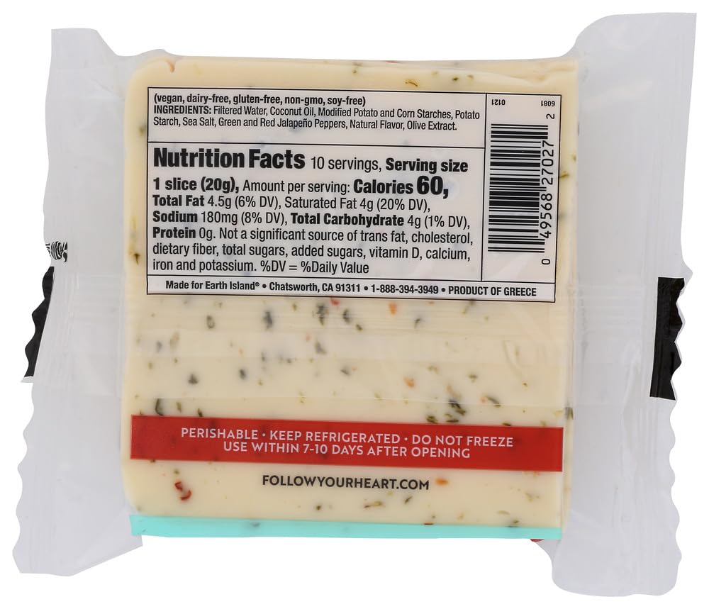 Follow Your Heart Pepper Jack Style Slices Cheese Alternative, 7 Ounce -- 12 per case.