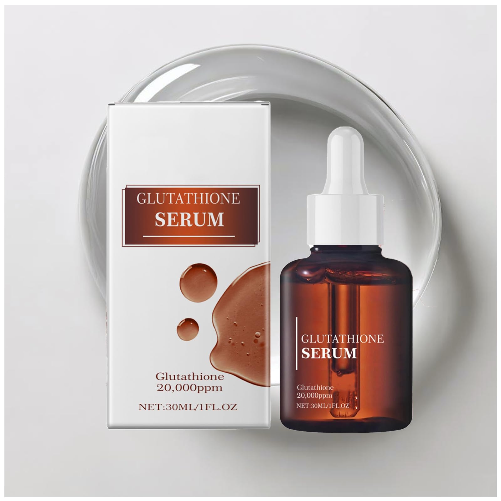 Glutathione Serum,20000ppm Glutathione and Hyaluronic Acid Korean Skin Care Dark Spot Serum Improve Skin Elasticity Anti-Aging Face Serum for Women 30ml