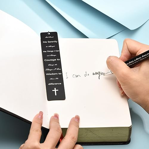 Miniatura 3 de Regalos cristianos para mujeres y hombres, marcapáginas de metal religioso, juego de bolígrafos de gel negro, compañeros de trabajo, profesores,