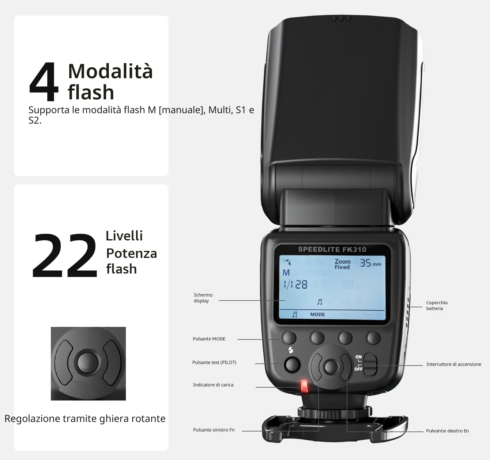 PHOTOOLEX LCD Flash Speedlite per Canon Nikon Sony Panasonic Olympus Fujifilm Pentax Sigma Minolta Leica SLR Digitale