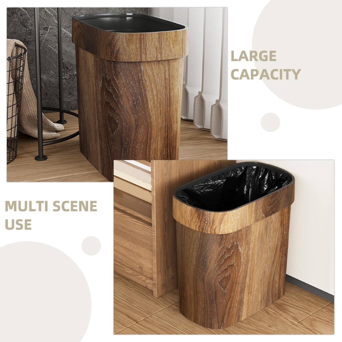 Narrow Slot Waste Bin with Imitation Wood Grain Plastic, Household Garbage Can for Kitchen Bathroom Living Room, Convenient Trash Storage Bucket for Home Organization