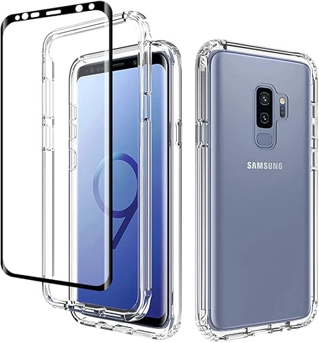 Funda compatible con Galaxy S9+, Samsung S9 Plus G965U con protector de pantalla de vidrio templado, cuerpo completo, a prueba de golpes,