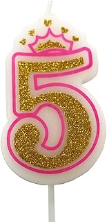 PartyMart Number 5 Giltter Candle, Pink Number 5