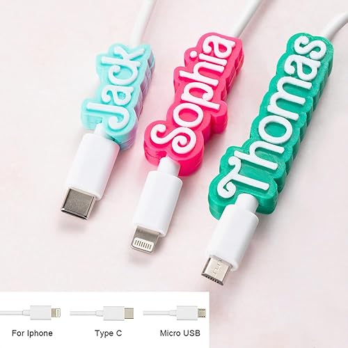 Miniatura 2 de callie Cable USB personalizado de impresión 3D con nombre para iPhone Micro USB tipo C, cable USB con nombre personalizado, regalo de cumpleaños de
