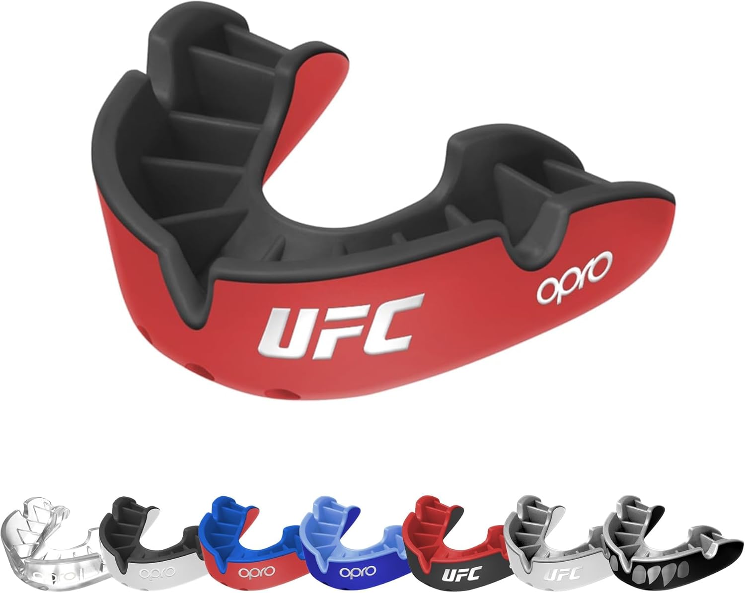 OPRO UFC Silver Level Mouth Guard – Moldable Mouthguard with Multi-Layer Protection for Boxing, Hockey, Rugby, MMA, jiu Jitsu, & Football Mouthpiece - Includes Mouth Guard Case (Adult, Red/Black)