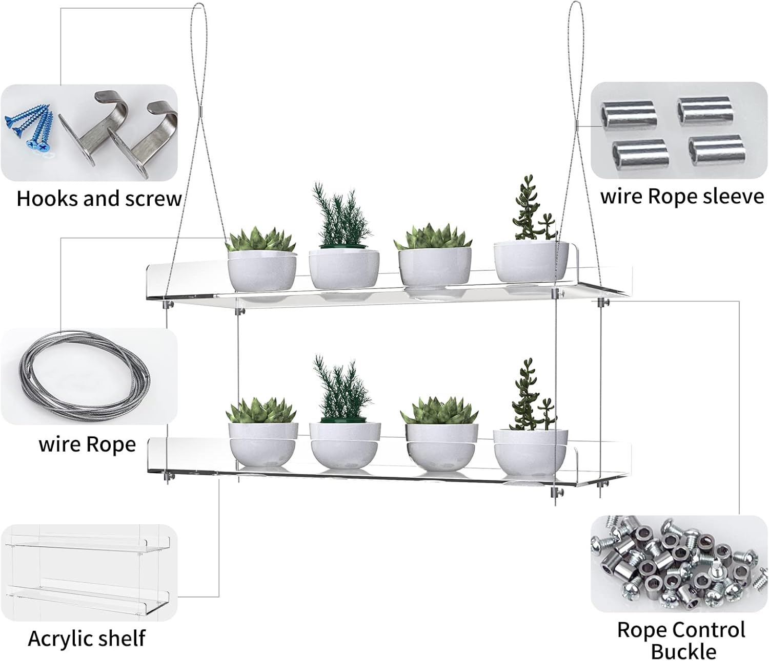 2-Tier Acrylic Window Display Shelves – 16" Adjustable Clear Racks for Herbs, flowers and Indoor Greenery in Kitchen & Bedroom