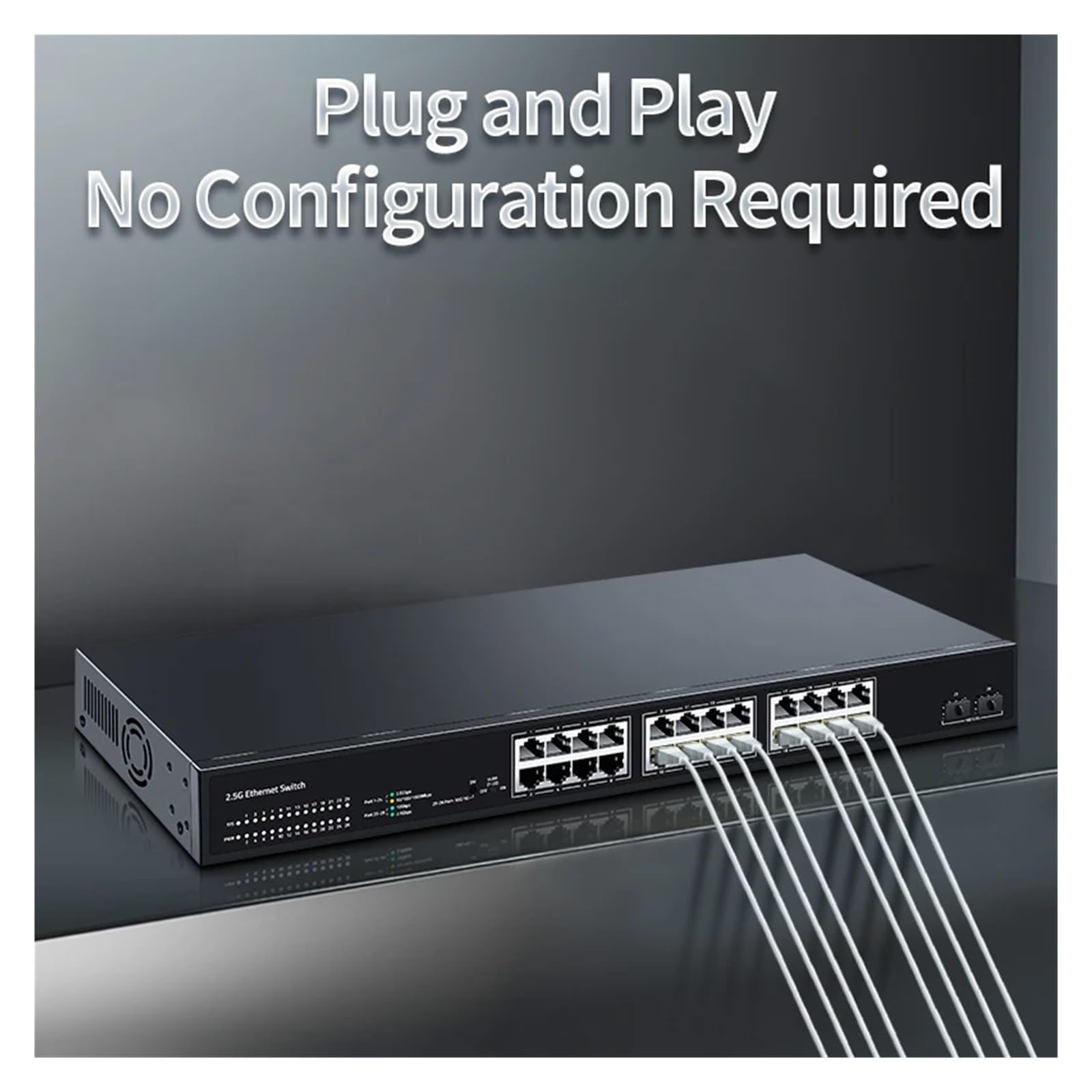 24-portowy przełącznik Ethernet 2,5 GbE, 2-portowy przełącznik sieciowy 10 G SF.P+, 160 G szerokopasmowy koncentrator sieciowy, rozdzielacz internetowy, Plug & Play