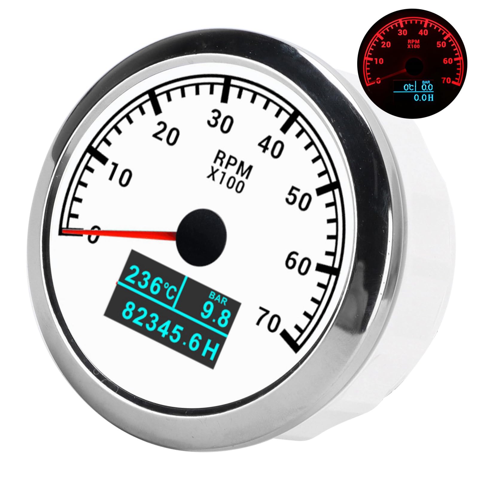 Contagiri per Auto Contagiri Multifunzionale Efficiente 3 in 1 per Appassionati di Auto o Hobbisti ABS in Acciaio Inossidabile (quadrante bianco)