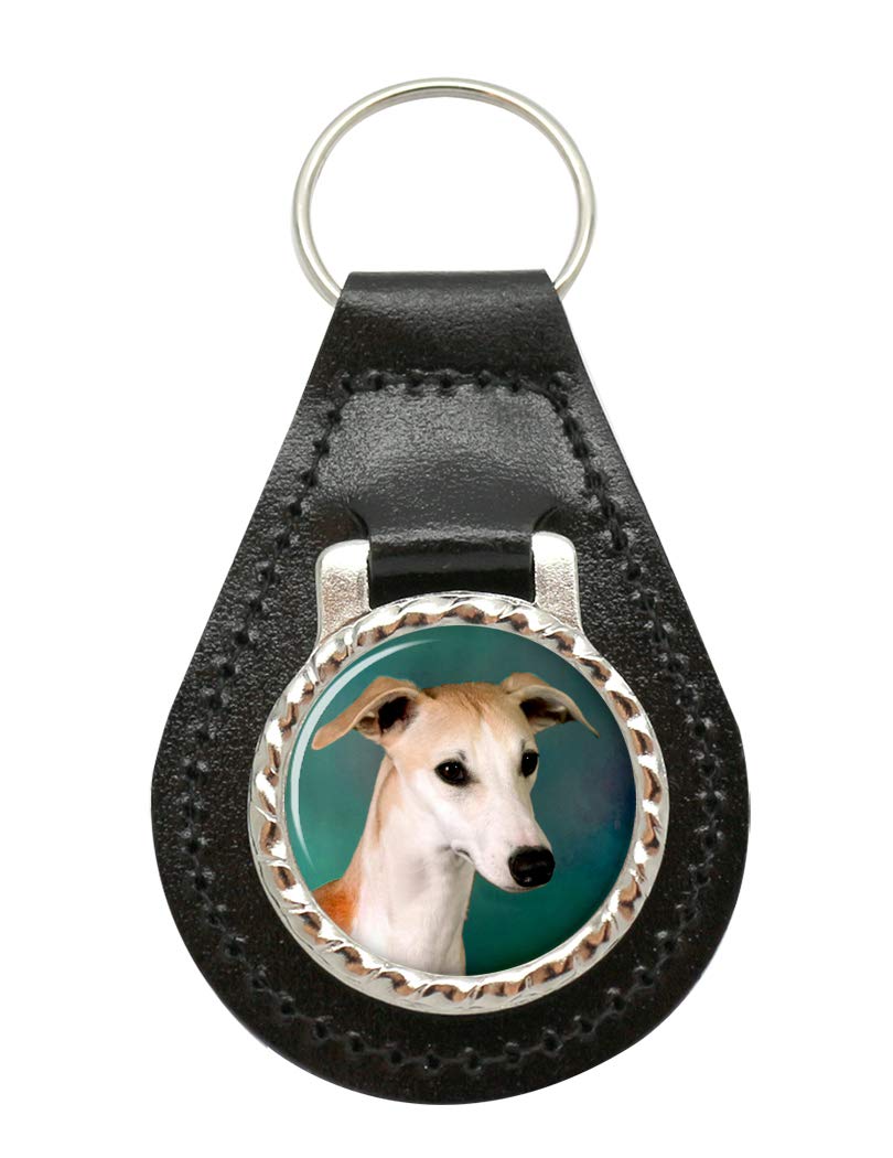 Giftshop Uk Unisex Black Leather And Silver Metal Whippet Leather Key Fob