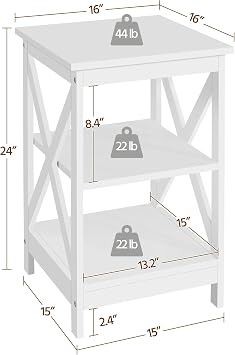 Yaheetech End Tables Set of 2, 3-Tier Side Tables with Storage for Living Room, Sturdy X Design Wooden Large Sofa Side Table Storage Cabinet with Shelves, 16x16x24(LxWxH), White