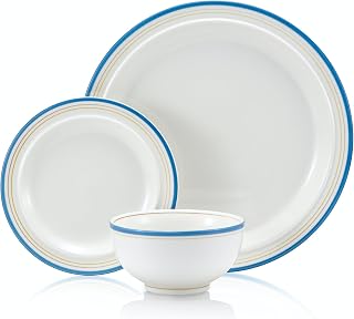 12-Piece Porcelain Chip and Scratch Resistant Round Dinnerware Set, Plates, Dishes, Bowls, Service for 4 (Cozy Blue)