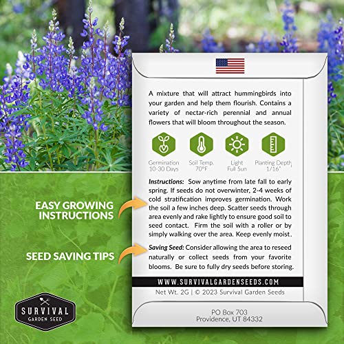 Survival Garden Seeds - Hummingbird Pollinator Mix Wildflower Seed For Planting - Packet With Instructions To Plant And Grow Flowering Plants In Your Home Vegetable Garden - Non-Gmo Heirloom Varieties #TOP1