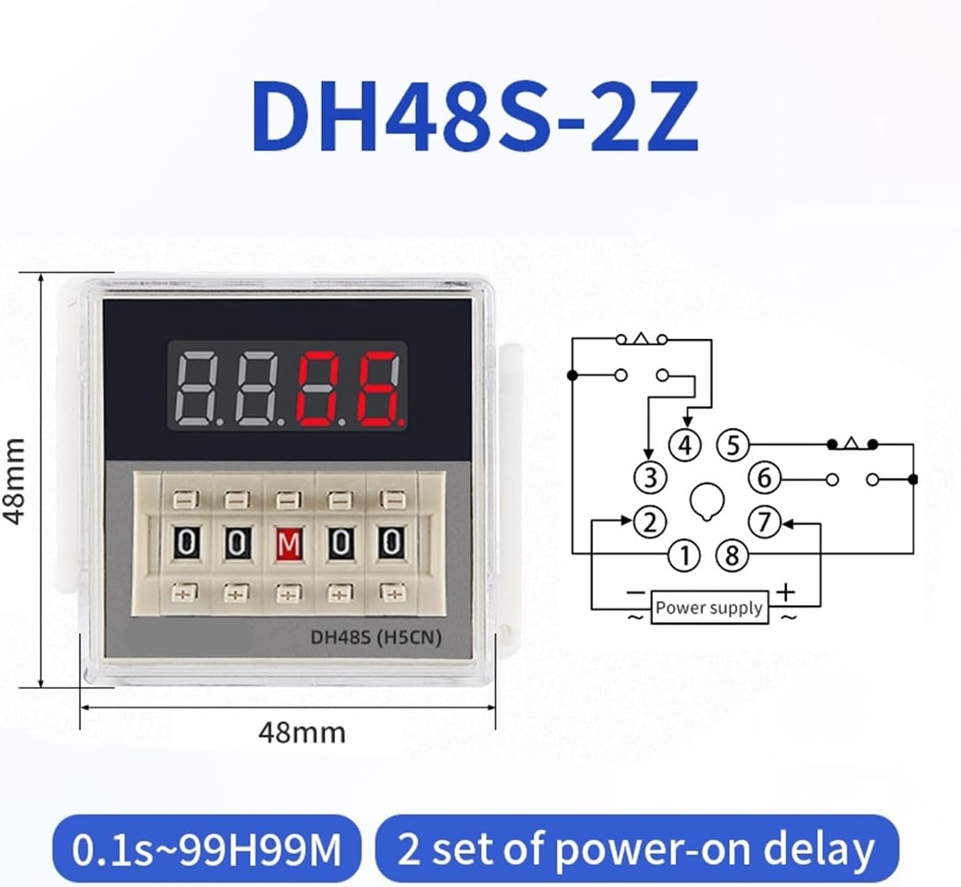 Digital LED Programmable Delay Timer Dh48s-S Dh48s-1z Dh48s-2z Acdc12v Ac220v Acdc24-240v 0.1s-99h 0.01s-99h99m with Socket Base