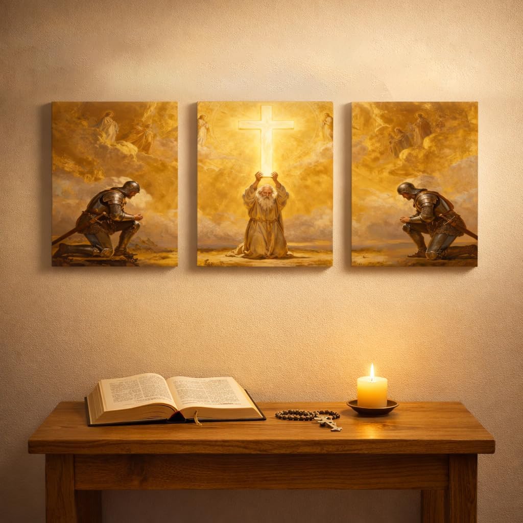 Artiluxy Set of 3 Christian Canvas Wall Art, 12x16 Inch Faith Cross Religious Prints, Prayer and Worship Paintings on Stretched Canvas for Home Décor