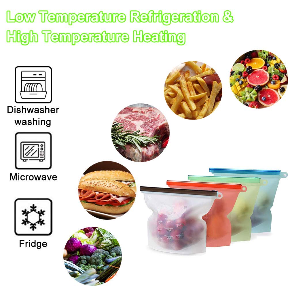 Sacchetti in Silicone Ecologico Per uso Alimentare, 11 Sacchetti per Alimenti in Silicone Senza BPA, a Prova di Perdite e Riutilizzabili, Utilizzati per Verdura, Frutta, Carne, Liquidi, ecc.