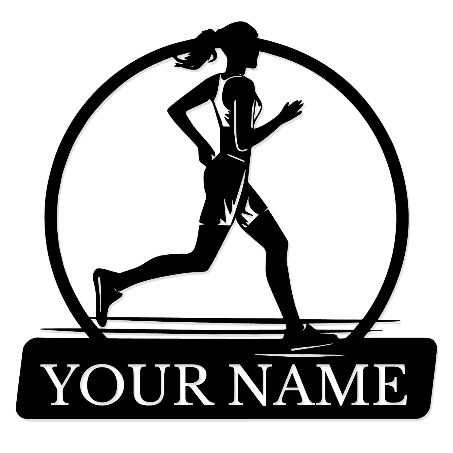 MeigoArt Custom Running Metal Sign, Running Metal Wall Art, Personalized Runner Name Sign, Marathon Decor, Runner Gift, Gift for her, Female Runner (Style-2)