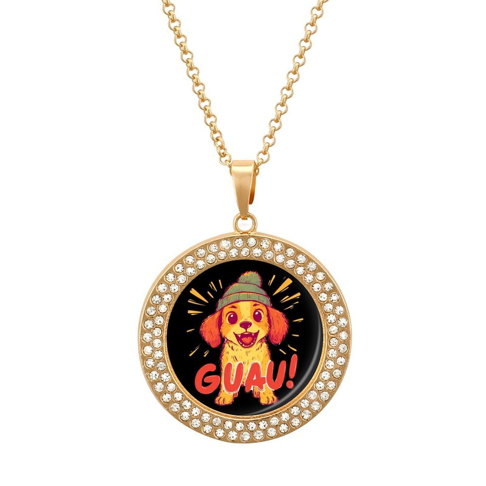 Happy Puppy in Knitted Hat Womens Pendant Necklace Sliver Gold Charms Necklaces Circle Fashion Jewelry