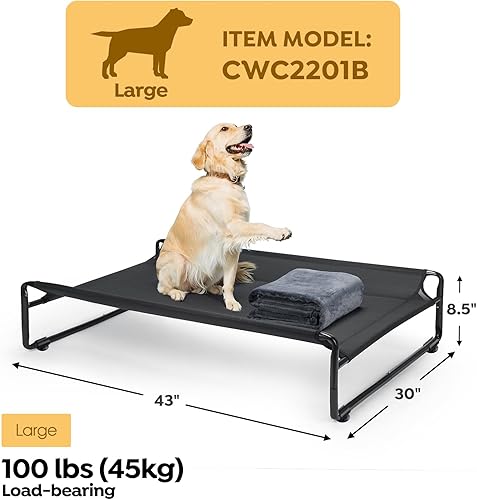 Miniatura 5 de Veehoo CWC2201B - Cama elevada grande para perros con manta de franela, cuna elevada para mascotas para perros grandes, cama hamaca de campamento