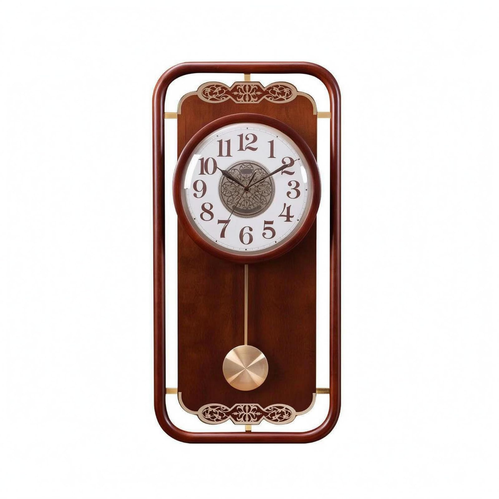 Baoblaze Reloj de Pared Silencioso Reloj Colgante Rectangular Madera Vidrio Claro Diseño Esquinas Redondeadas Patrón Central, Reloj De Pared De Madera Maciza Jinzhongbao Modelo Silencioso