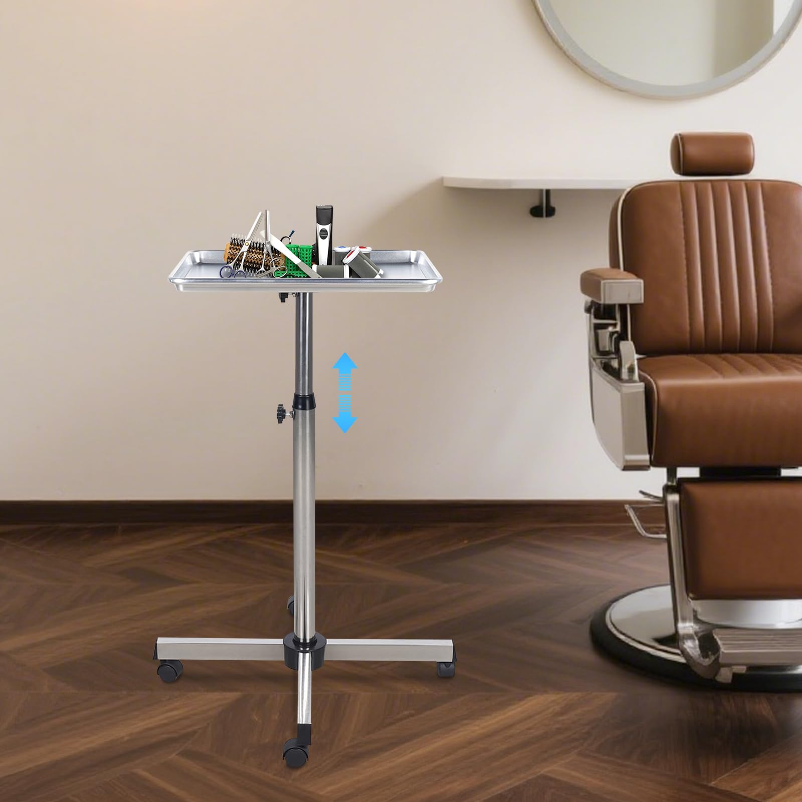 Mobiler Friseurwagen mit höhenverstellbarem Trolley Salonwagen Friseur Beauty Rollwagen Arbeitswagen Aluminium Beistellwagen Werkstattwagen Friseurbedarf Zubehör