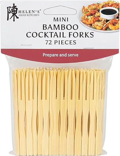 Helen's Asian Kitchen Mini tenedores de cóctel de bambú para aperitivos y selecciones de frutas para fiesta de buffet
