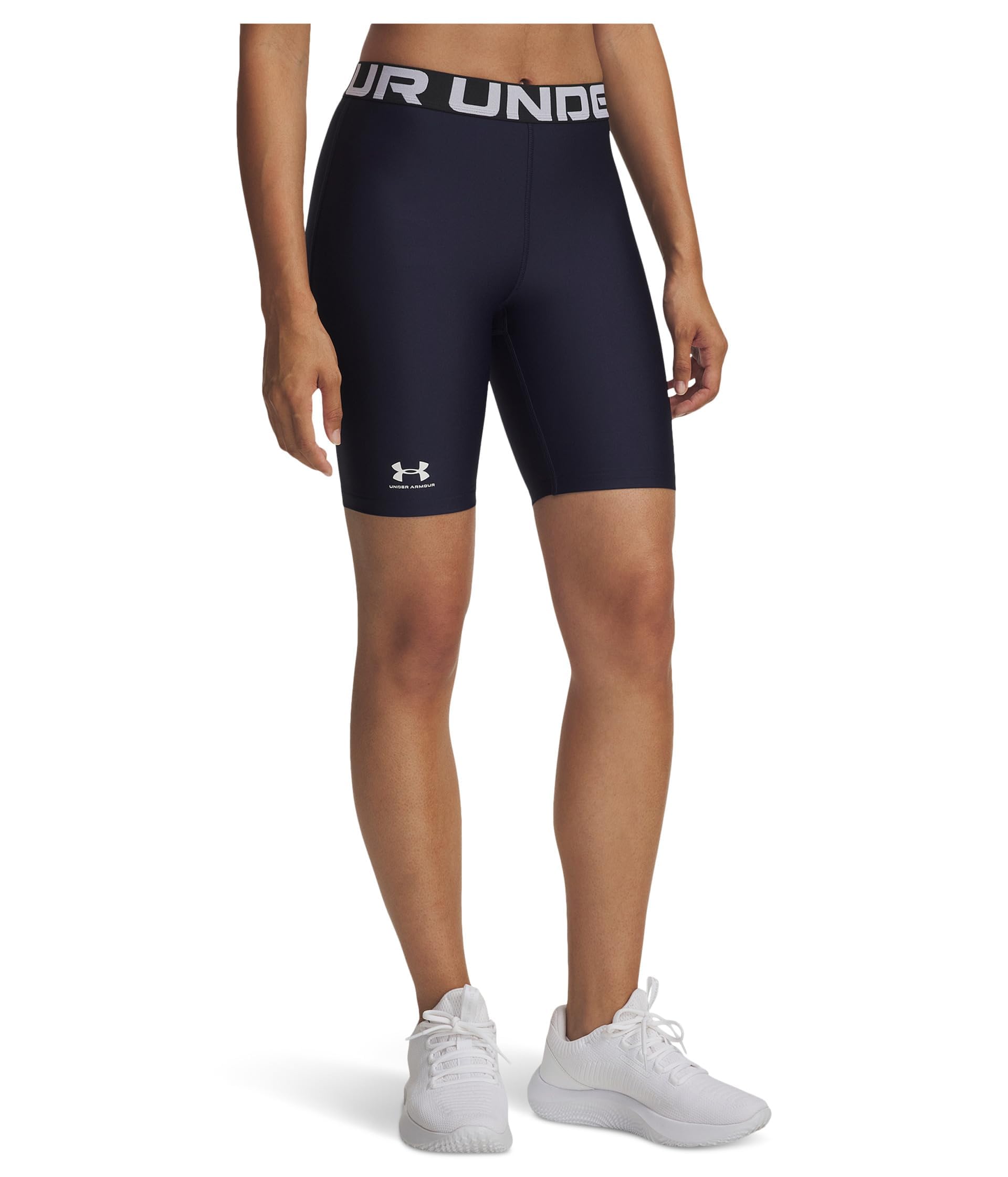 Under Armour Women's HeatGear 8in Short, Breathable and Fast-Drying Sports Shorts, Comfortable Women's Shorts with Odour Control Technology,Midnight Navy / / White,SM