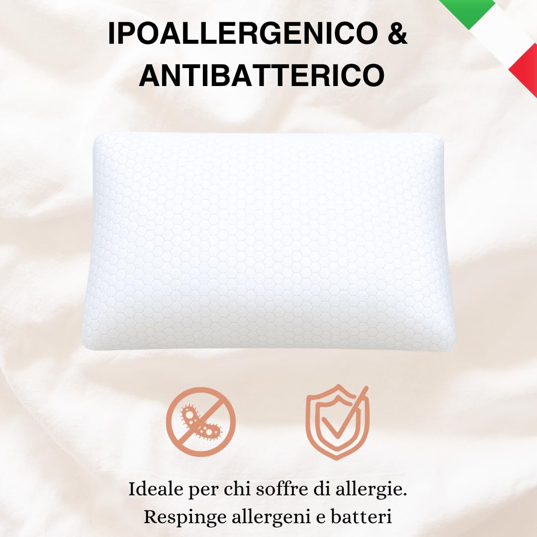 Cuscino Memory Foam Cervicale ZenCasa - 70x40x12 Cm, Ergonomico E Sfoderabile, Made In Italy - Foto 14