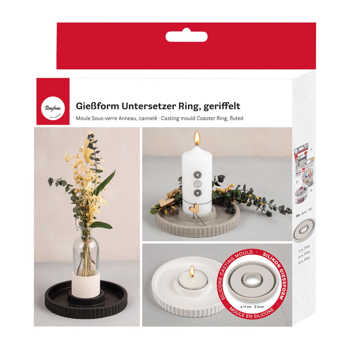 Rayher Silicone Casting Mould Coaster Ring, Ribbed, ø 17cm x H 2cm, 36175000