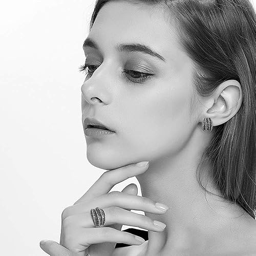 Miniatura 3 de Aretes de dos tonos para mujer, oro y plata, oro rosa, cruzados, mitad aro, diseño de tachuelas