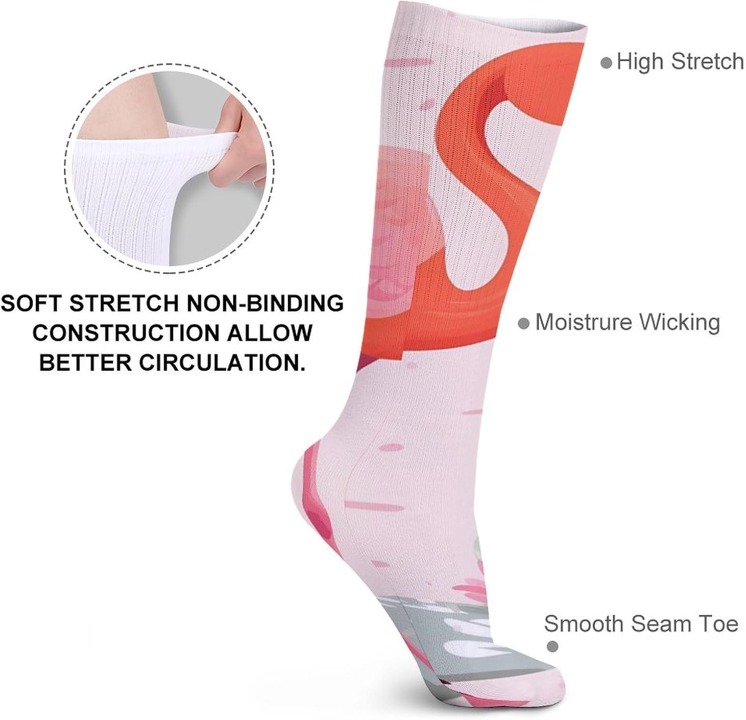 5-Pack Knee High Socks, 15.7 Inch Breathable Casual Socks Flamingo Stockings for Men Women