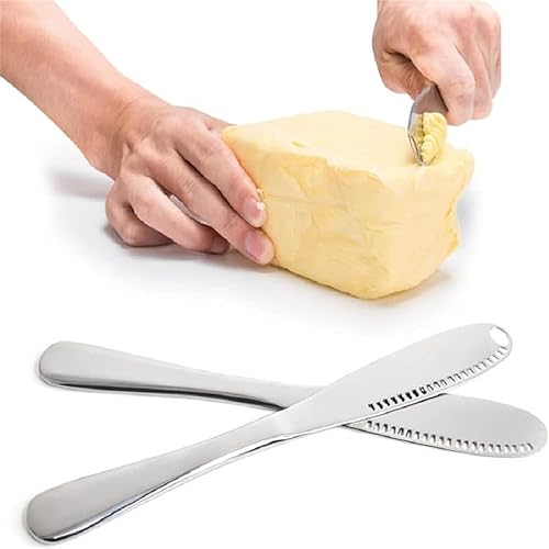Cuchillo esparcidor de mantequilla de acero inoxidable con asa, cuchillo de rebanador 3 en 1, cuchillo de mantequilla esparcidor y rizador con