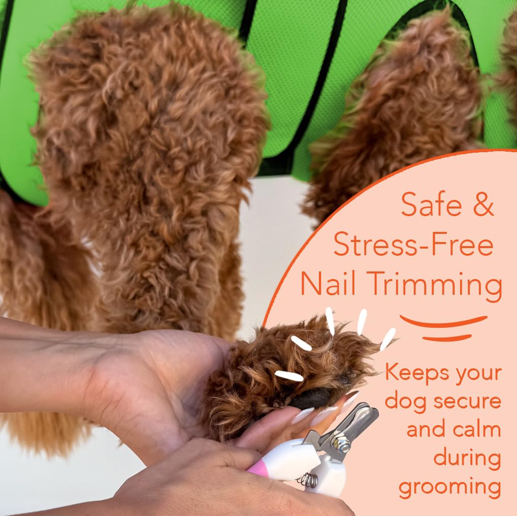 PawsUp Haustierpflege-Hängematten-Set für große Hunde, 4-in-1 professionelles Pflegeschlinge zum Nageltrimmen, inklusive robustem Clipper, Nagelfeile und Stahlkamm, Grün
