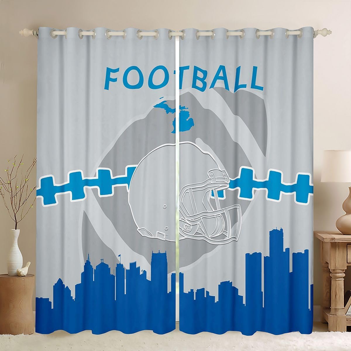 Erosebridal Football Curtains for Fan,Sports Window Treatments for Boys,Football City Window Curtains for Fan,Ball Game Shades Drapes 2 Panels,52x84 inch,