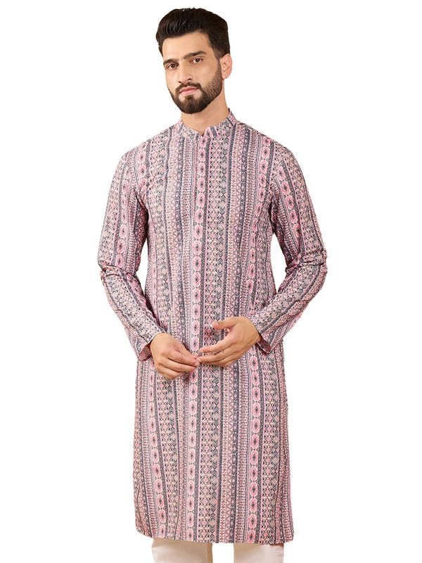 Men's Geometric Embroidered Long Straight Kurta | Men's Kurta | Embroidered Chikankari Kurta for Men | Straight Fit Kurta for Men-image-36