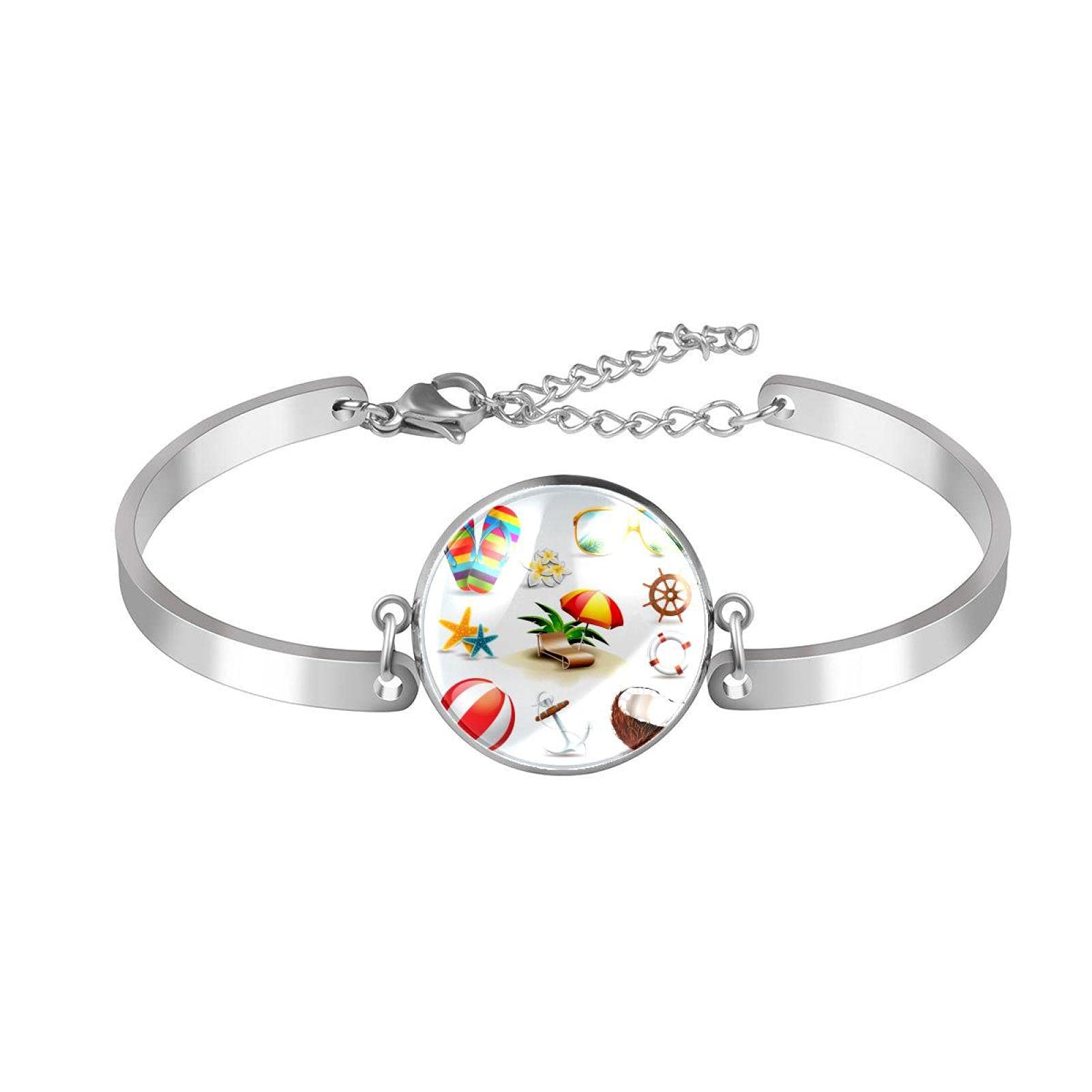 RODAILYCAYBangles Bracelets for Women Girl, Adjustable Stainless Steel Jewelry Bracelets, Tropical Leaves Red Watermelon Oval Chain Cuff Bangle Hook Bracelet