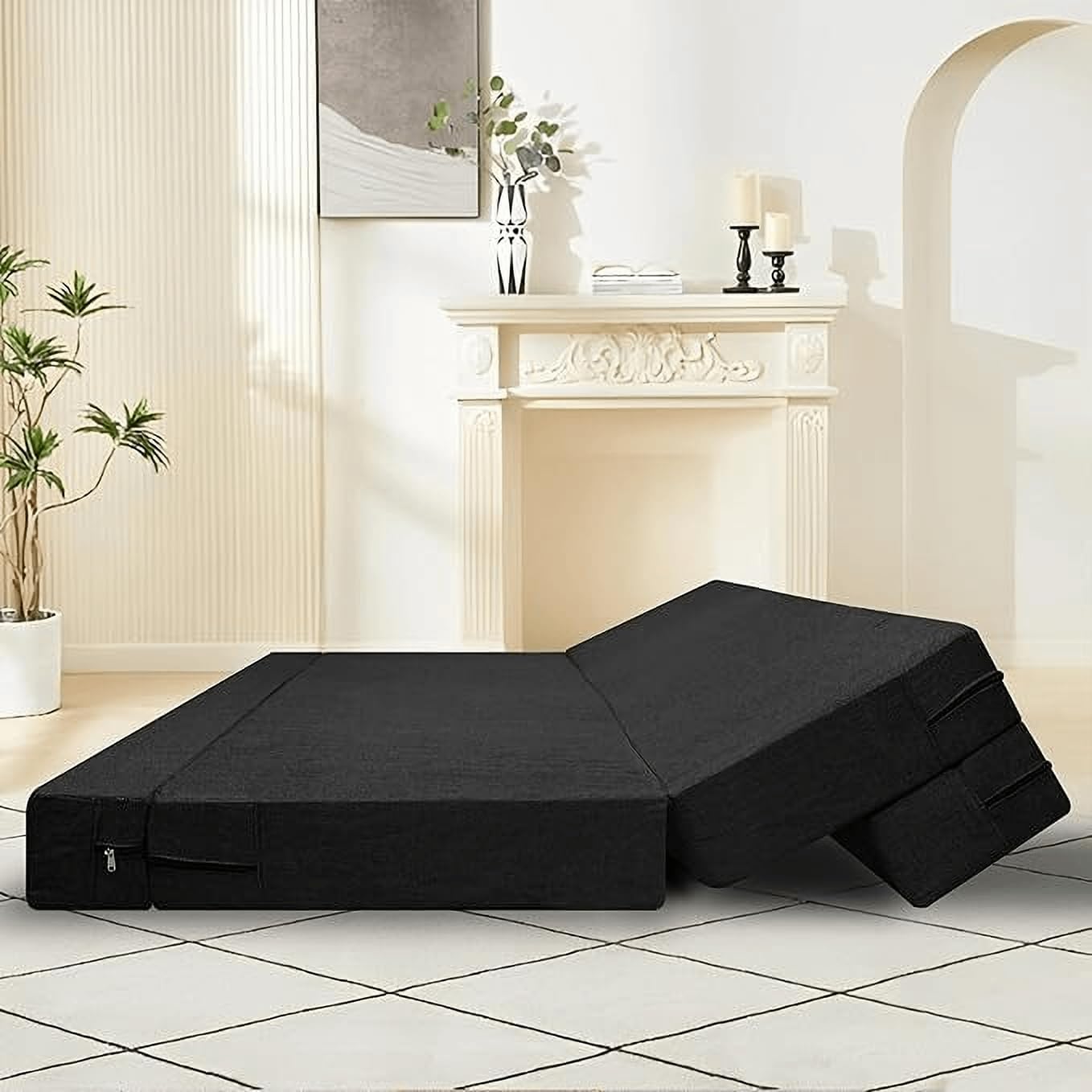 Softloom Homes King Size 3 Seater Sofa Cum Bed | 5-Year Warranty | Folding/Foldable 4-in-1 Convertible Sofa Bed | 4 Cushions | 2 Layer HR & High Density Foam | Jute Fabric, Black, 72x72 in,165mm 4