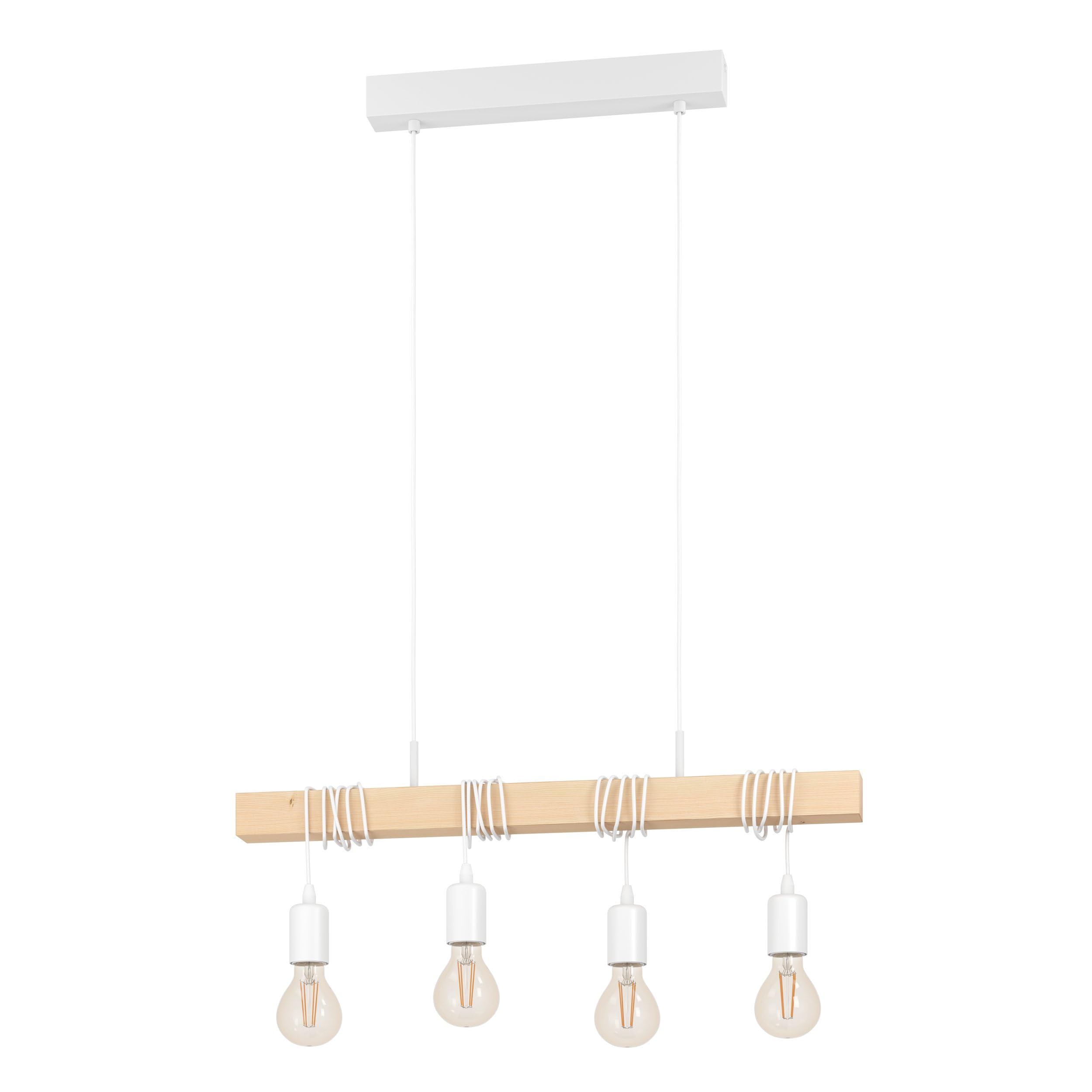Eglo White Townshend Four Lamp Wooden Bar Pendant With Detailing