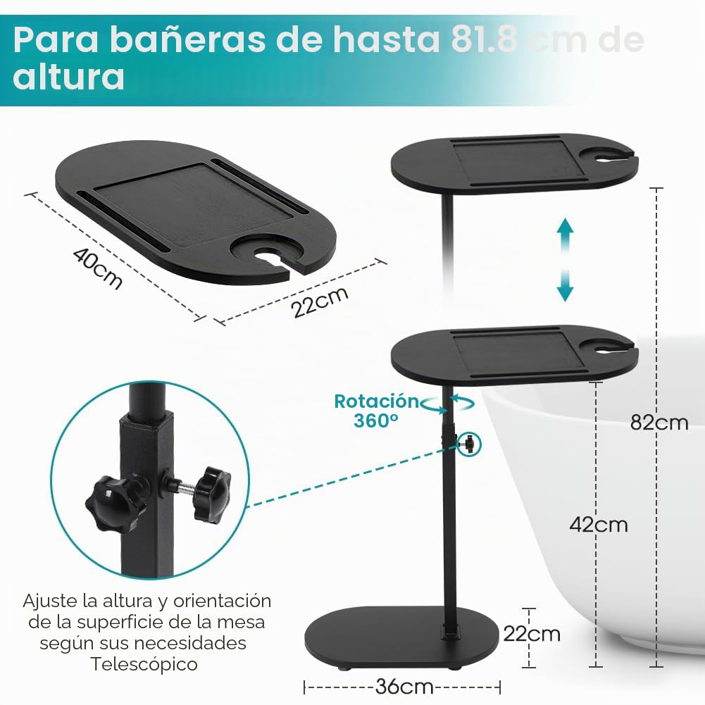 Ejoyous mesa auxiliar giratoria 360 grados para sofá, mesita de noche, mesa de cama, portátil, madera