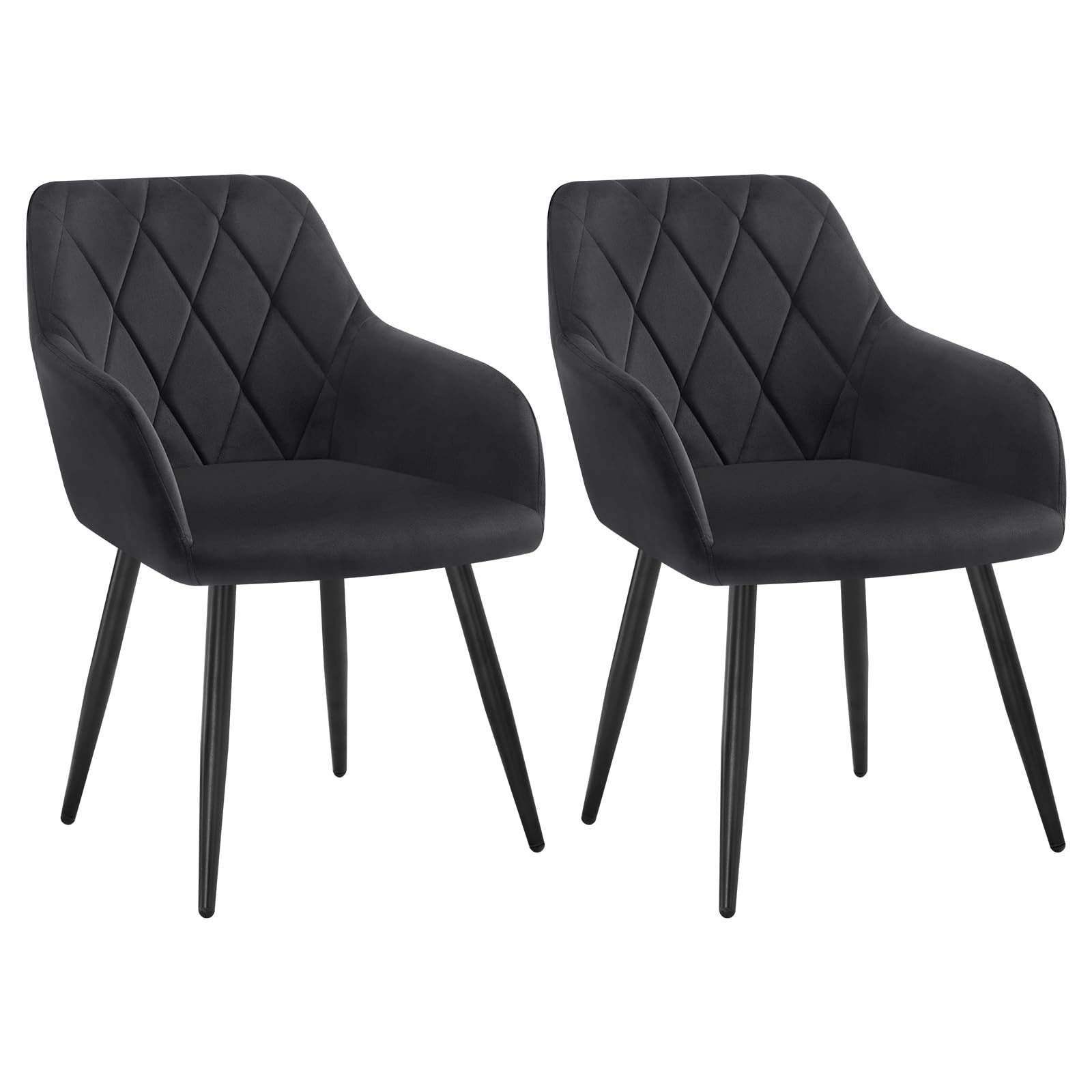 WOLTU Dining Chair Set of 2, Upholstered Armchair with Arms, Metal Legs, Black Velvet, for Kitchen, Living Room, Lounge, BH352sz-2