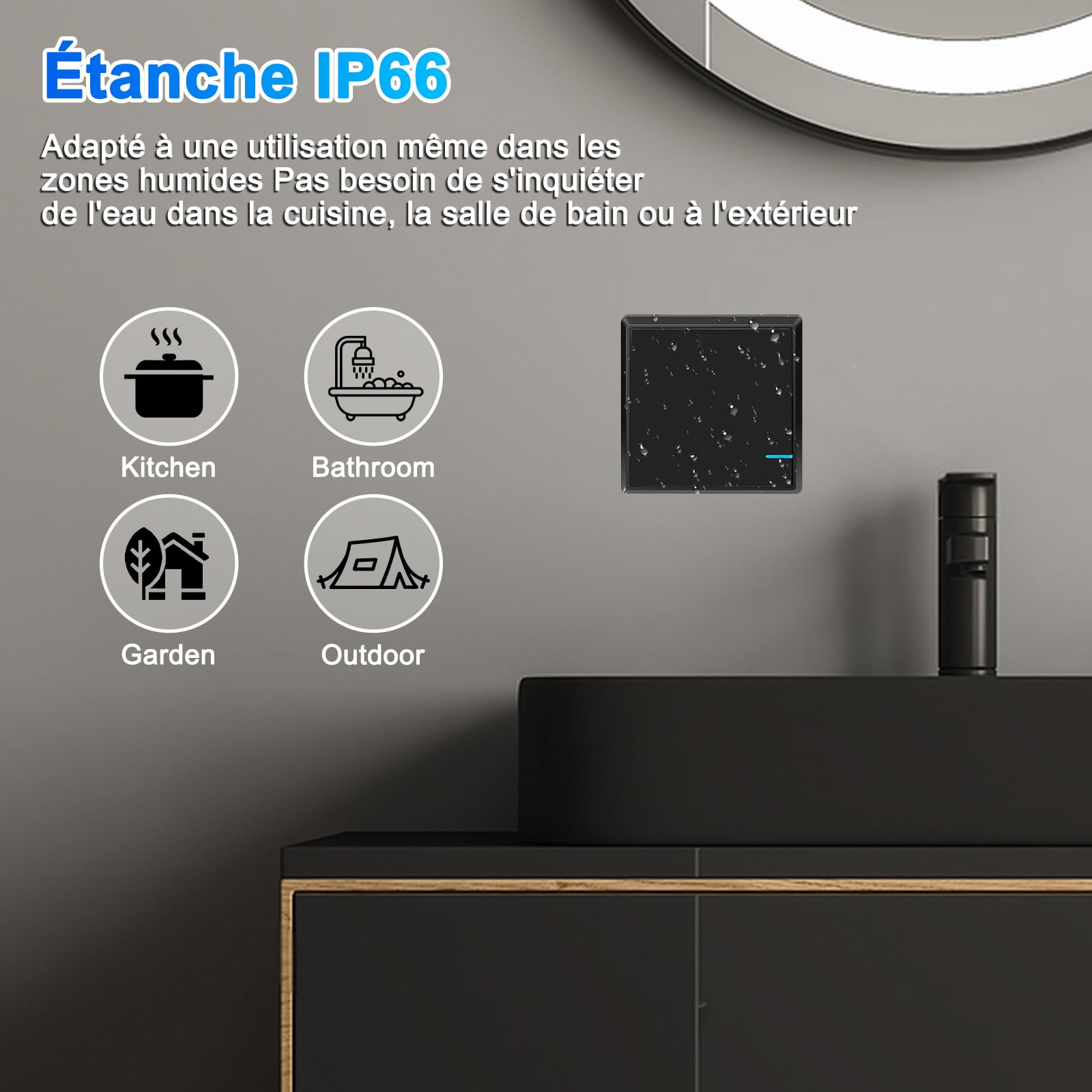 Interrupteur Sans Fil,NineLeaf Kit Interrupteur et Récepteur Sans Fil,Aucun Câblage Requis,étanche IP66,Portée de 400m pour l'éclairage pour les appareils électroménagers(noir),3PK