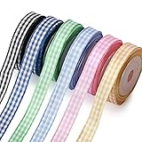SOFIRE Gingham Ribbon for Gift Wrapping, Plaid Buffalo Ribbon 3/8 Inch Wide 6 Rolls 30 Yards Checker