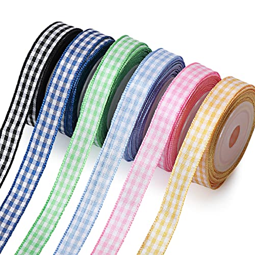 Sofire Gingham Ribbon For Gift Wrapping, Plaid Buffalo Ribbon 3/8 Inch Wide 6 Rolls 30 Yards Checkered Ribbon For Crafts #TOP4